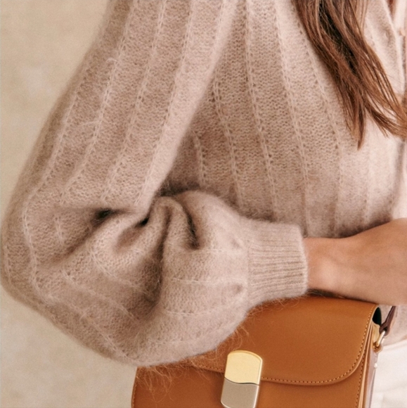 LA MAILLE SÉZANE Amance Kid Mohair Beige Fancy Knit Wool Cardigan NWT XL RARE - Picture 2 of 12